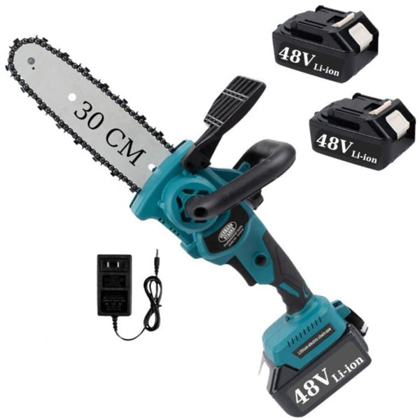 Drujbă Electrică cu 2 Acumulatori 48V / 5Ah, Lamă 30 cm, Motofierăstrău cu Baterii
