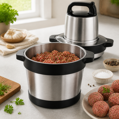 Tocător Electric - 6L, 1500W, Inox, 4 Lame, Oțel Inoxidabil, 2 Viteze, Toacă Rapid: Carne, Legume, Fructe, Semințe, Nuci
