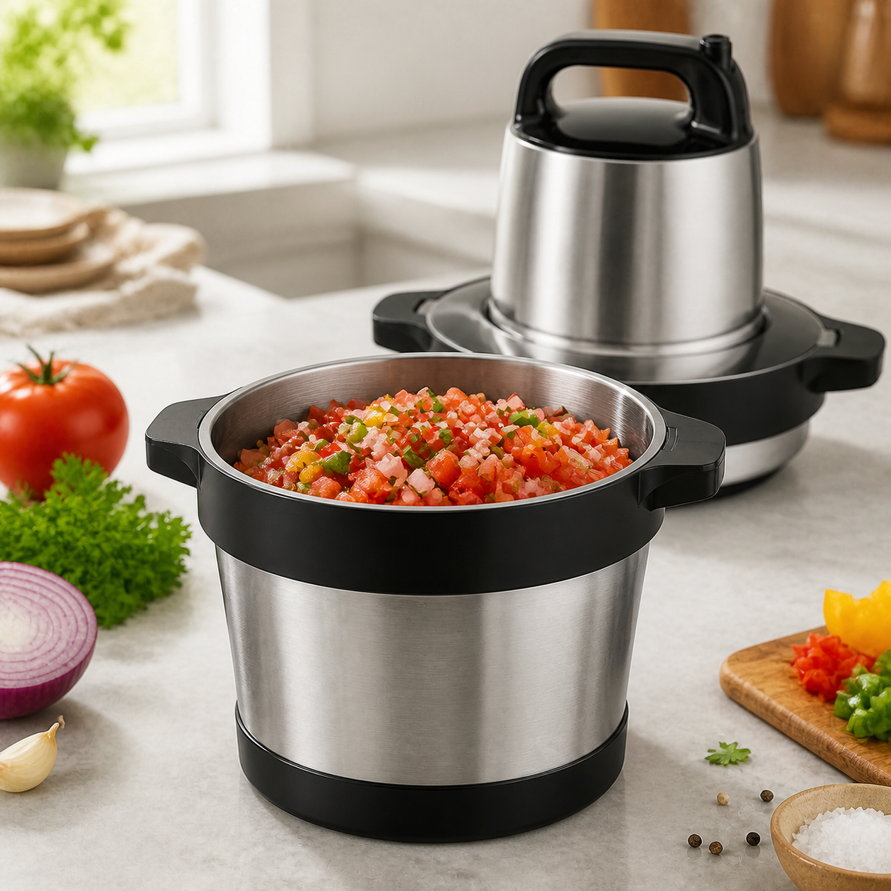 Tocător Electric - 6L, 1500W, Inox, 4 Lame, Oțel Inoxidabil, 2 Viteze, Toacă Rapid: Carne, Legume, Fructe, Semințe, Nuci
