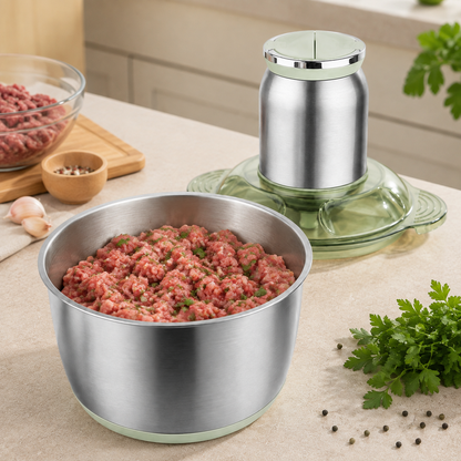 Tocător Electric Universal - 5L, 1000w, 4 Lame, Inox, Toacă Rapid: Carne, Legume, Fructe, Semințe, Nuci