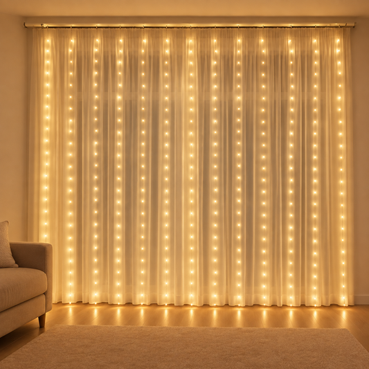 Perdea Luminoasă LED Luxis, 3 × 3 m, 300 LED-uri, Alb Cald – prezentarea produsului