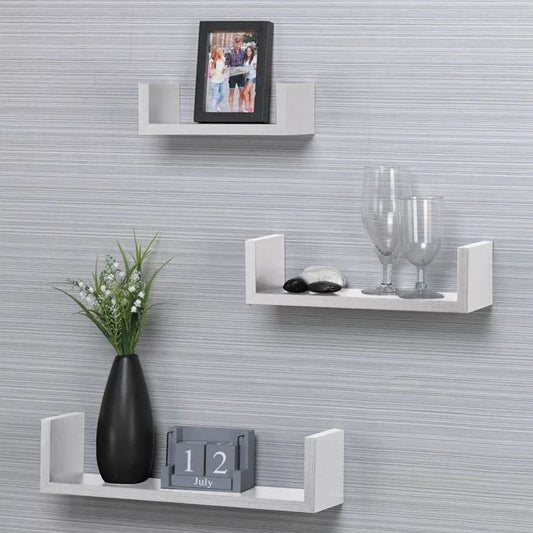 Set 3 Rafturi Suspendate Luxis pentru Perete, MDF Alb