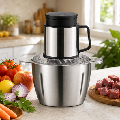 Tocător Electric - 5L, 1500W, Inox, 6 Lame, Oțel Inoxidabil, 2 Viteze, Toacă Rapid: Carne, Legume, Fructe, Semințe, Nuci