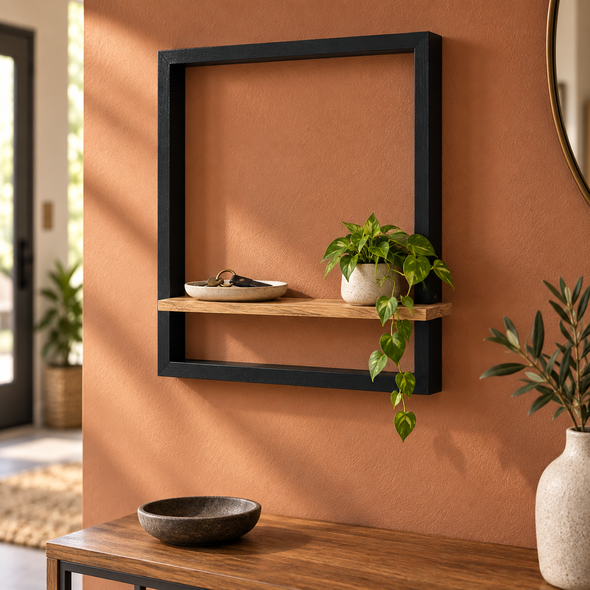 Raft de Perete Luxis din Lemn cu Cadru Metalic, 40 × 10 × 40 cm într-un decor de interior