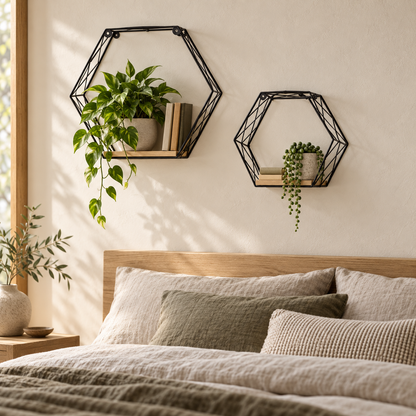 Set 2 Rafturi Hexagonale Luxis pentru Perete, Metal și MDF