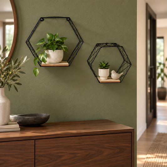 Set 2 Rafturi Hexagonale Luxis pentru Perete, Metal și MDF