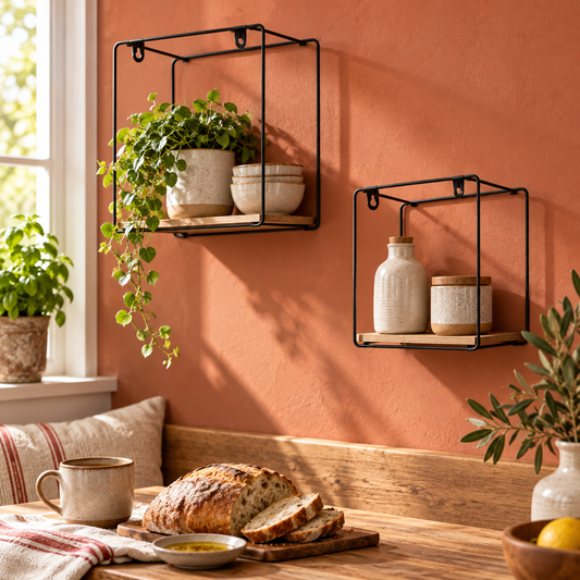 Set 2 Rafturi Pătrate Luxis pentru Perete, MDF și Metal