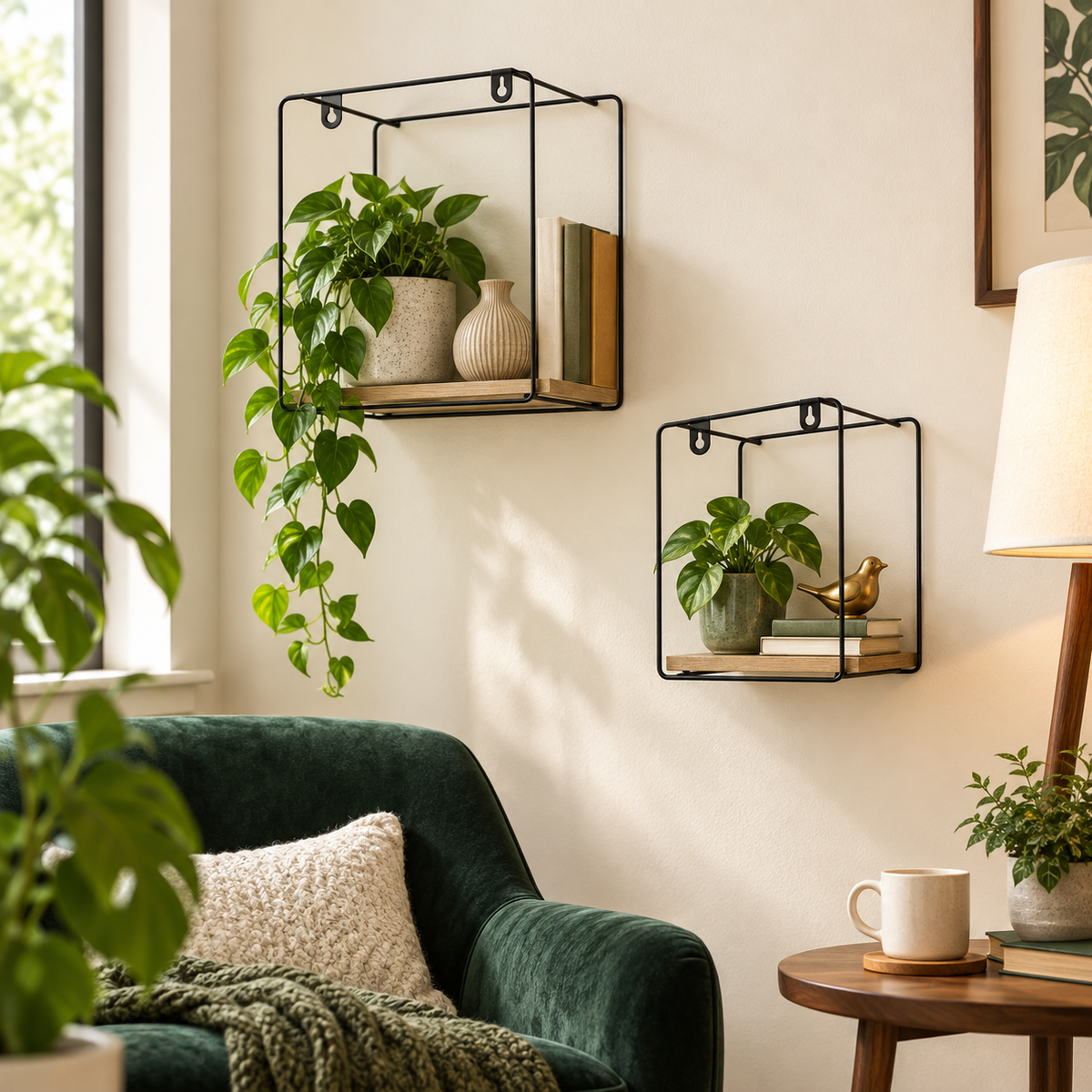 Set 2 Rafturi Pătrate Luxis pentru Perete, MDF și Metal într-un decor de interior
