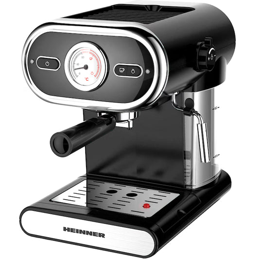 Espressor Manual Heinner Black Boquette – 850W, 15 bar, Rezervor Detasabil 1.2L, Filtru Dublu Inox, Sistem Spumare Lapte, Protectie Supraincalzire – Aroma si Energie in Fiecare Ceasca – HEM-1100BKX