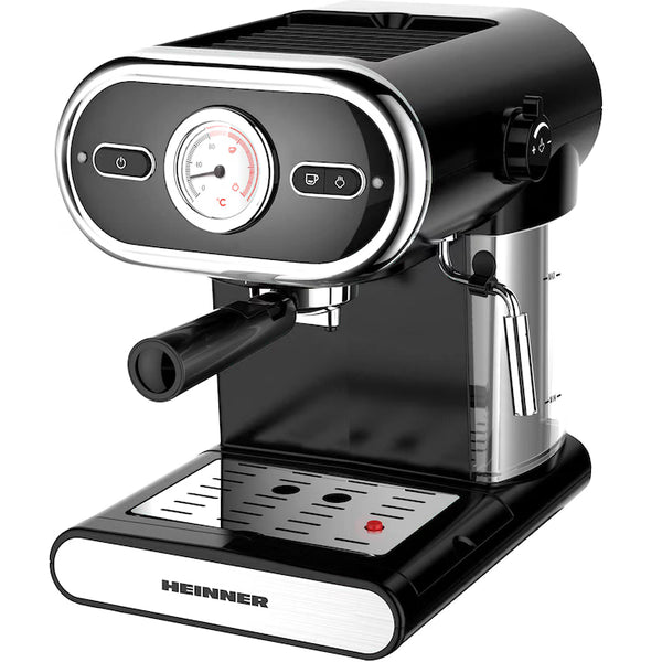 Espressor Manual Heinner Black Boquette – 850W, 15 bar, Rezervor Detașabil 1.2L, Filtru Dublu Inox, Sistem Spumare Lapte, Protecție Supraîncălzire – Aromă și Energie în Fiecare Ceașcă – HEM-1100BKX