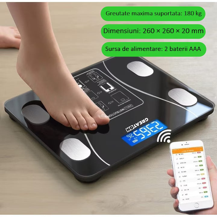 Cantar Inteligent LUXiS - 180 Kg, Analiza Corporala, Bluetooth, USB - LUX8170