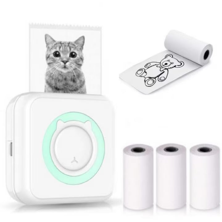 Mini Imprimanta Termica Luxis - 1200mAh, Bluetooth, Set 3 Role Hartie 57x25mm, Compatibila iOS/Android - MiniImp -Lux1200