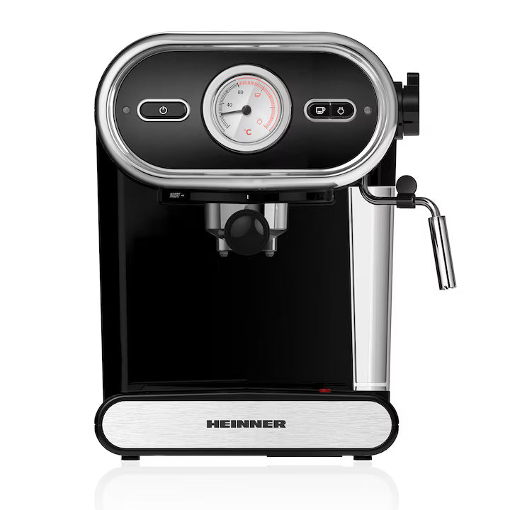 Espressor Manual Heinner Black Boquette – 850W, 15 bar, Rezervor Detasabil 1.2L, Filtru Dublu Inox, Sistem Spumare Lapte, Protectie Supraincalzire – Aroma si Energie in Fiecare Ceasca – HEM-1100BKX