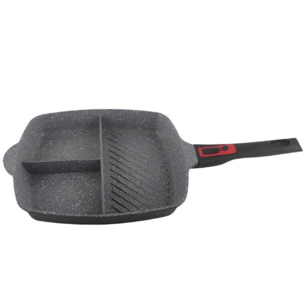 Tigaie Grill 3 în 1 Zilan - 28cm, Aluminiu, Interior Granit, Compatibil Inducție, Mâner Detașabil - ZLN3352