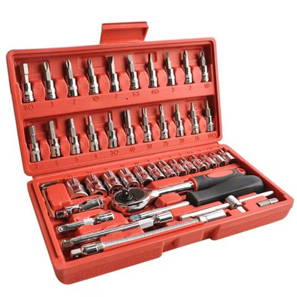 Trusă Scule Profesională 46 Piese - Chei Tubulare, Biți, Torx, Imbus, Clichet, Adaptor - Oțel Carbon